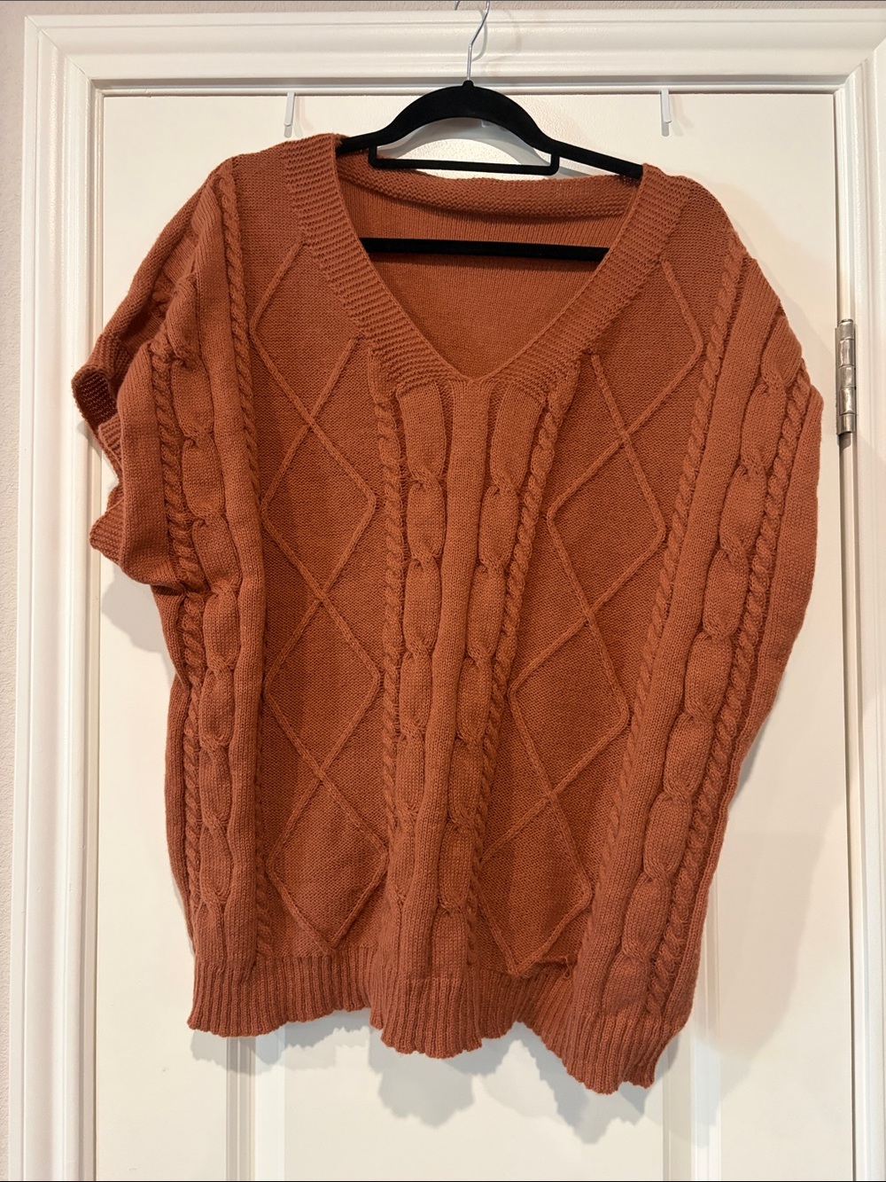 SHEIN Cable-Knit V-Neck Sweater in Rust Orange